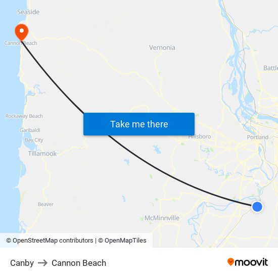 Canby to Cannon Beach map