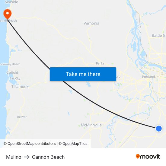 Mulino to Cannon Beach map