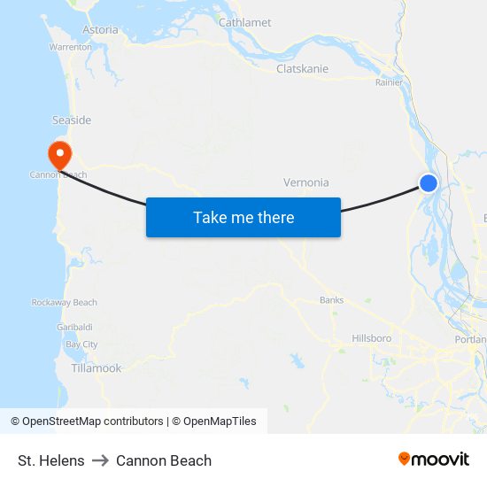 St. Helens to Cannon Beach map