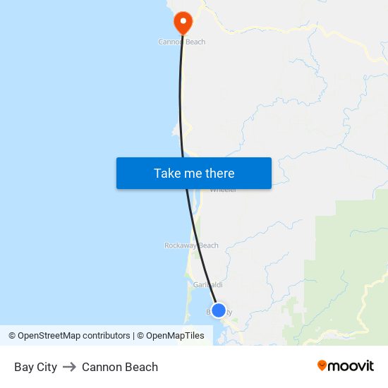 Bay City to Cannon Beach map