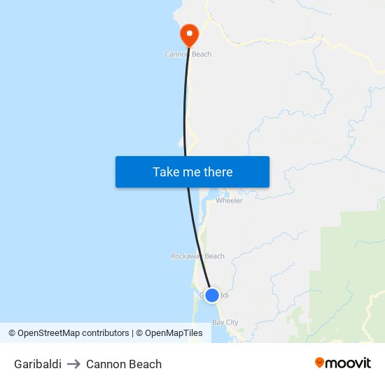 Garibaldi to Cannon Beach map