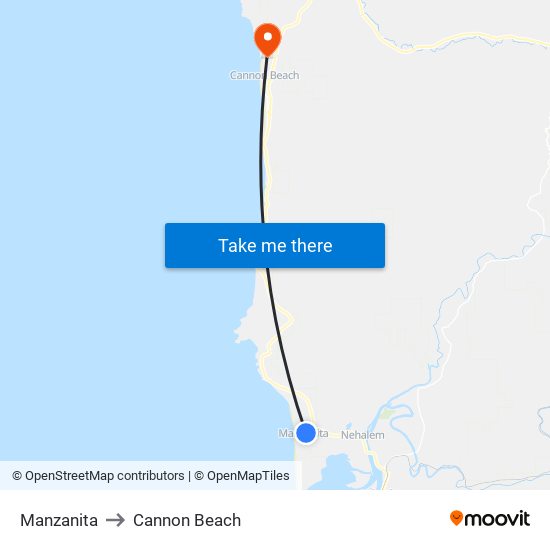 Manzanita to Cannon Beach map