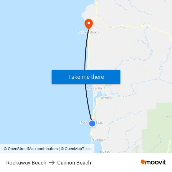 Rockaway Beach to Cannon Beach map