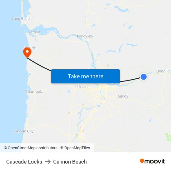Cascade Locks to Cannon Beach map