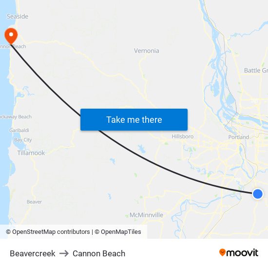 Beavercreek to Cannon Beach map