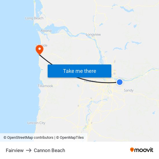 Fairview to Cannon Beach map