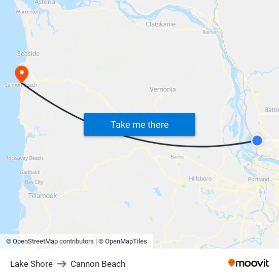 Lake Shore to Cannon Beach map