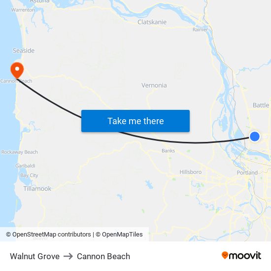 Walnut Grove to Cannon Beach map