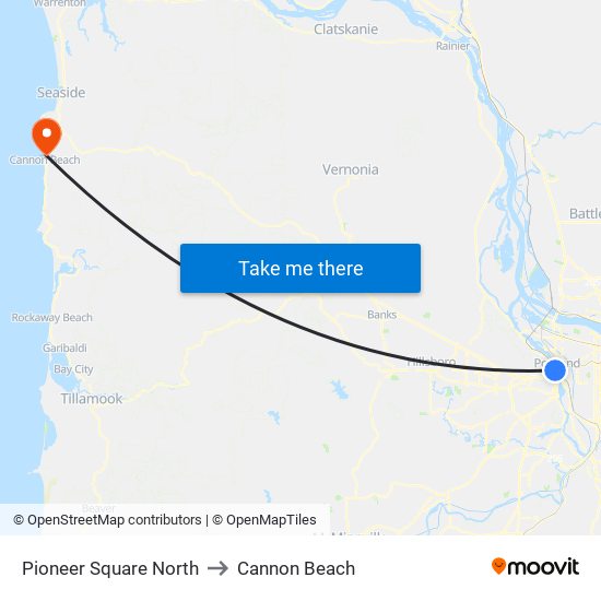 Pioneer Square North to Cannon Beach map