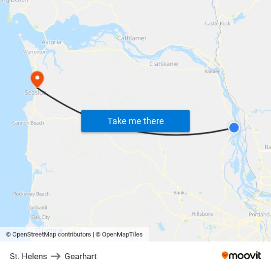 St. Helens to Gearhart map
