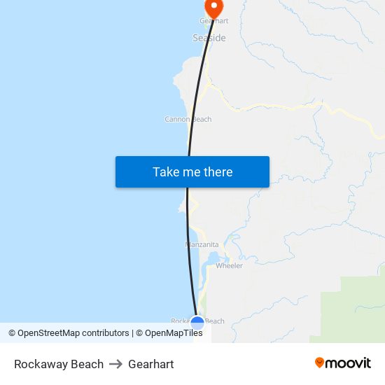 Rockaway Beach to Gearhart map
