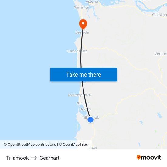 Tillamook to Gearhart map