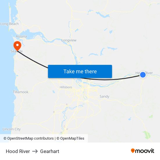 Hood River to Gearhart map