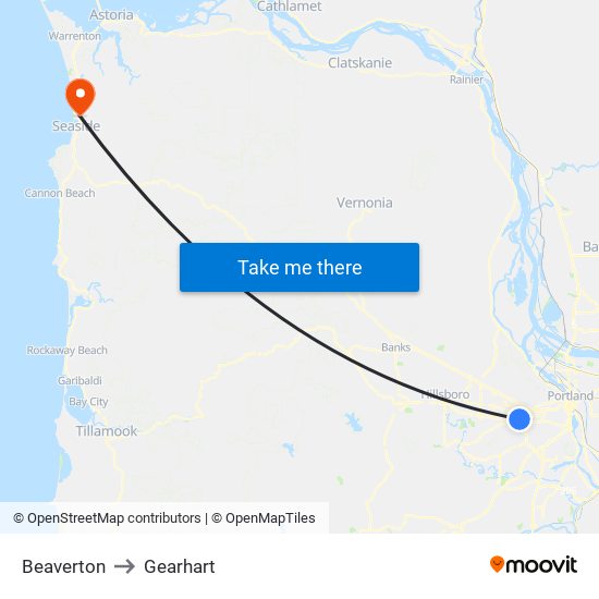 Beaverton to Gearhart map