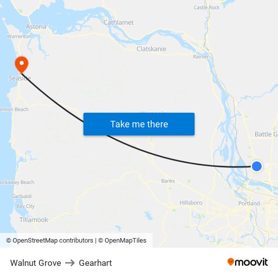 Walnut Grove to Gearhart map