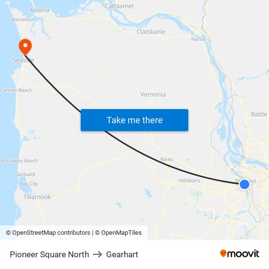 Pioneer Square North to Gearhart map