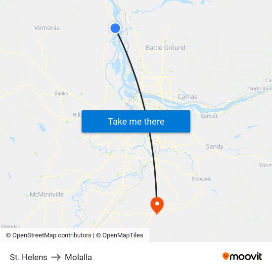 St. Helens to Molalla map