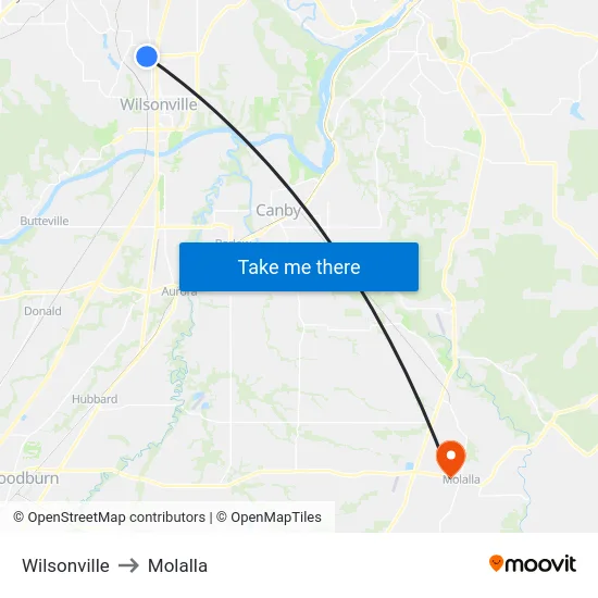 Wilsonville to Molalla map