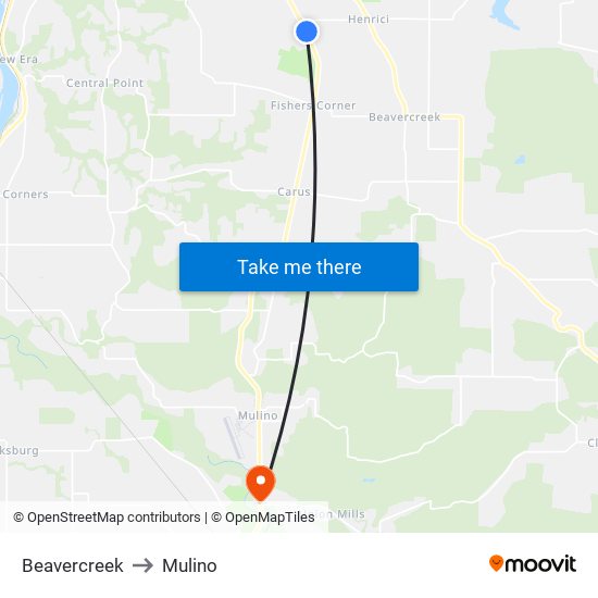 Beavercreek to Mulino map