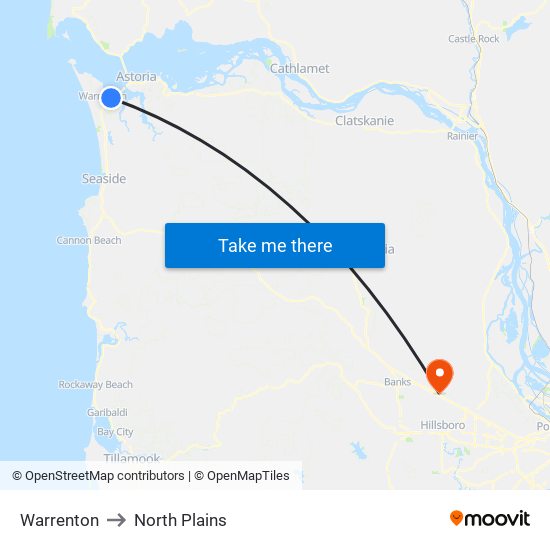 Warrenton to North Plains map