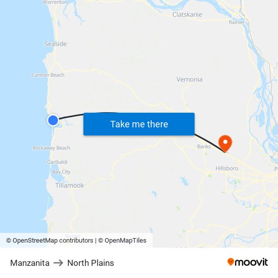 Manzanita to North Plains map