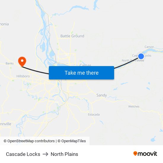 Cascade Locks to North Plains map