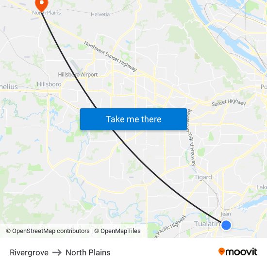 Rivergrove to North Plains map