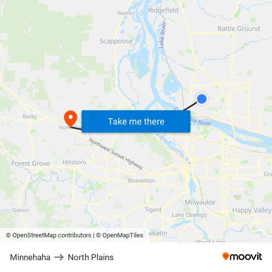Minnehaha to North Plains map