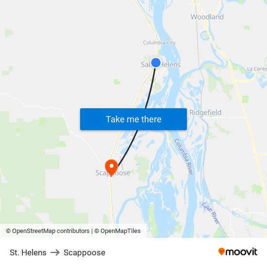 St. Helens to Scappoose map