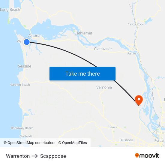 Warrenton to Scappoose map