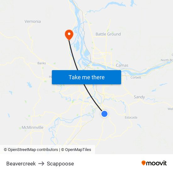 Beavercreek to Scappoose map