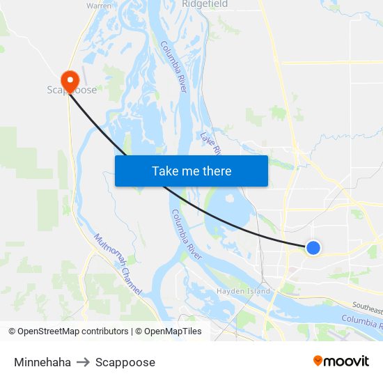 Minnehaha to Scappoose map