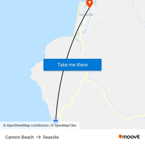 Cannon Beach to Seaside map