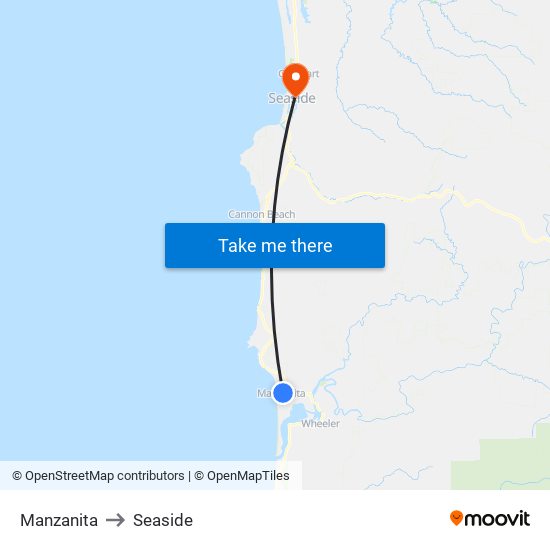 Manzanita to Seaside map