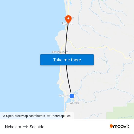 Nehalem to Seaside map