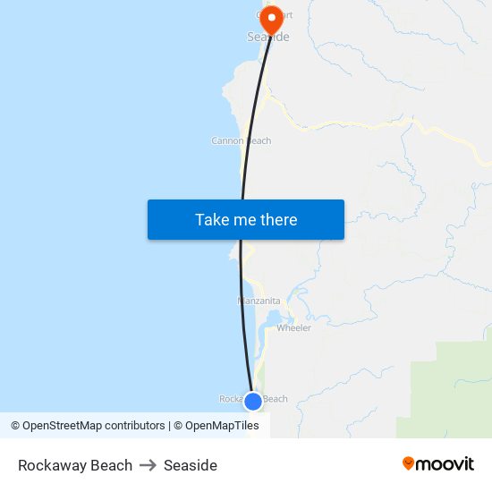 Rockaway Beach to Seaside map