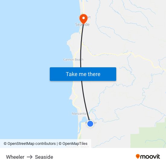 Wheeler to Seaside map