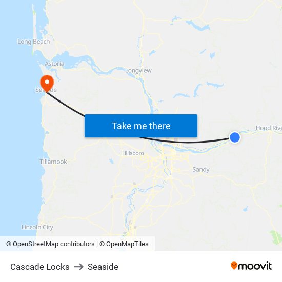 Cascade Locks to Seaside map