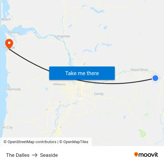 The Dalles to Seaside map