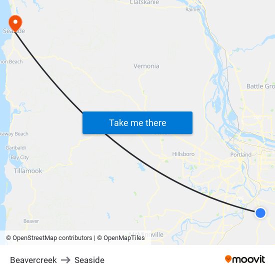 Beavercreek to Seaside map