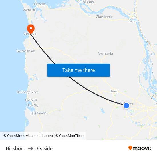 Hillsboro to Seaside map