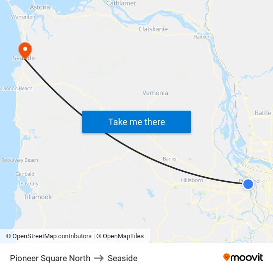 Pioneer Square North to Seaside map