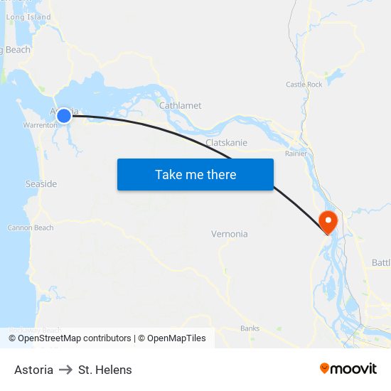 Astoria to St. Helens map