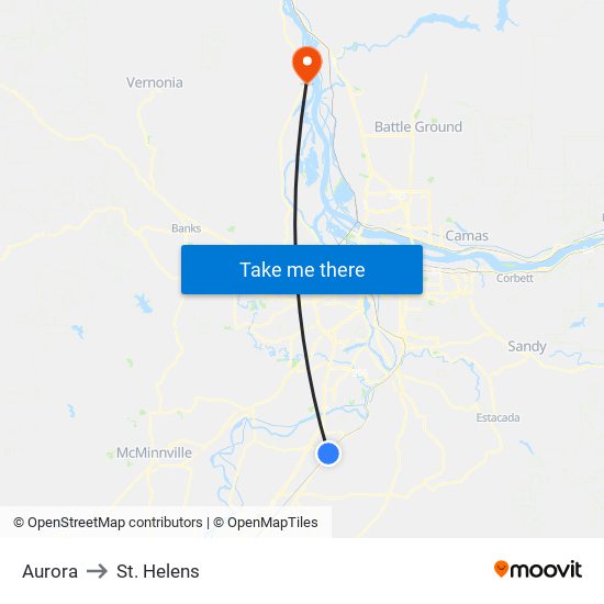 Aurora to St. Helens map