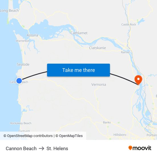 Cannon Beach to St. Helens map