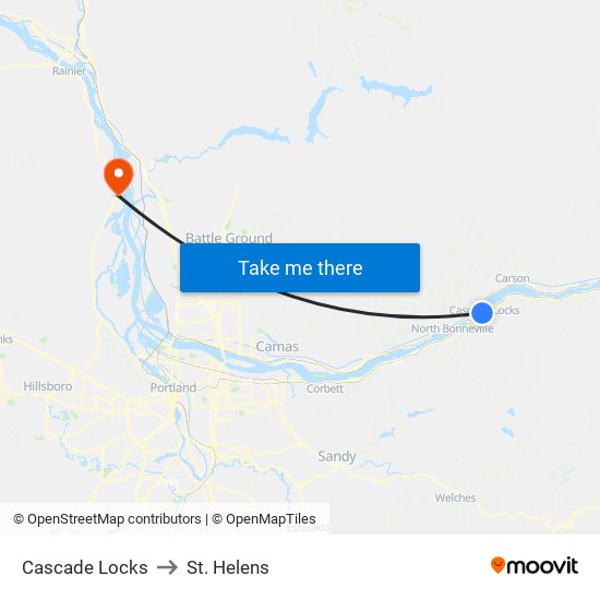 Cascade Locks to St. Helens map