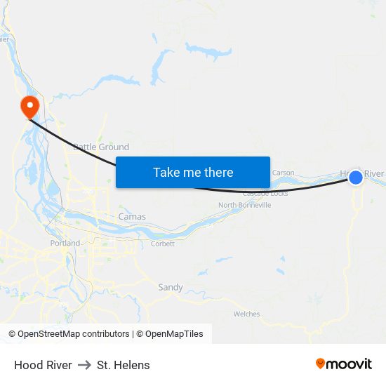Hood River to St. Helens map