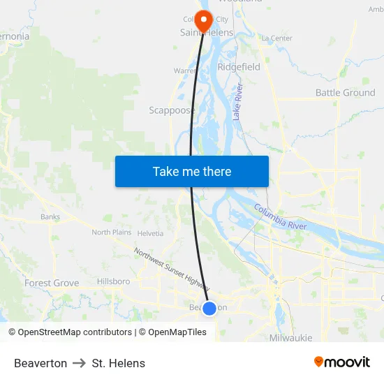 Beaverton to St. Helens map
