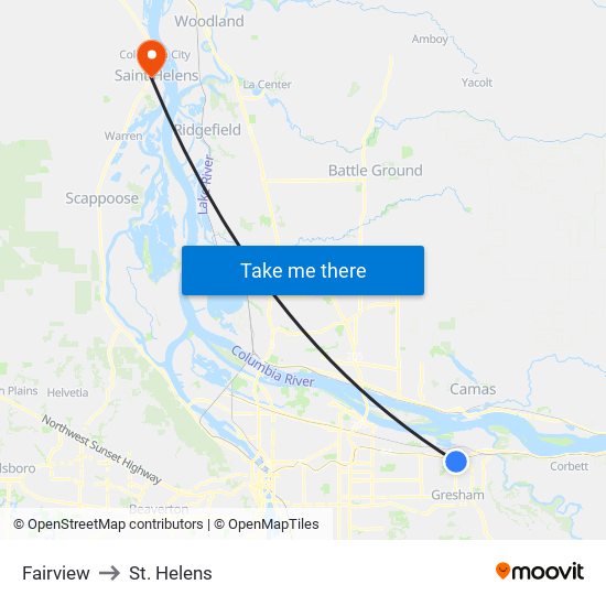 Fairview to St. Helens map