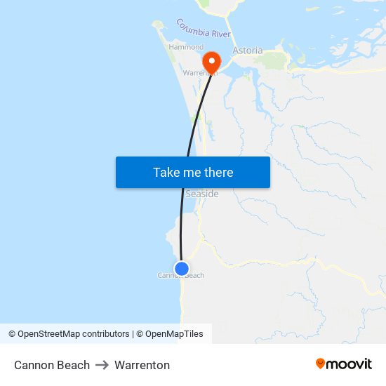 Cannon Beach to Warrenton map